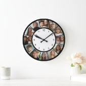 Black White 12 Photo Collage Modern ラージ壁時計 (ホーム)