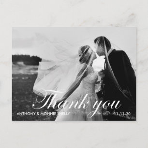 Black & White 2 Photo Wedding Thank You Postcard ポストカード