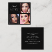 Black White 3 Photo Elegant Makeup Artist スクエア名刺 (正面/裏面)