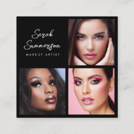 Black White 3 Photo Elegant Makeup Artist スクエア名刺