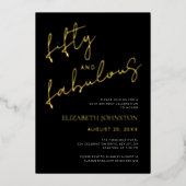 Black White 50 Fabulous Birthday Script Real Gold 箔招待状 (正面)