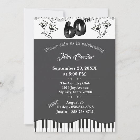 Black & White 60th Birthday Invitation with Martin 招待状 (正面)