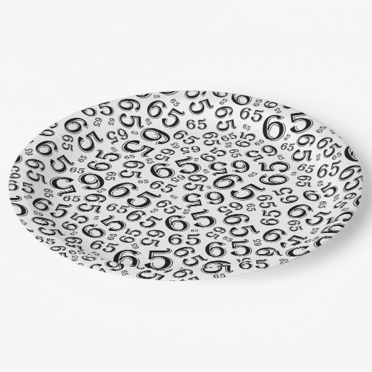 Black/White 65th Random Number Pattern ペーパープレート (アングル)