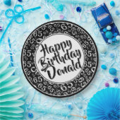 Black/White 65th Random Number Pattern ペーパープレート (パーティー)