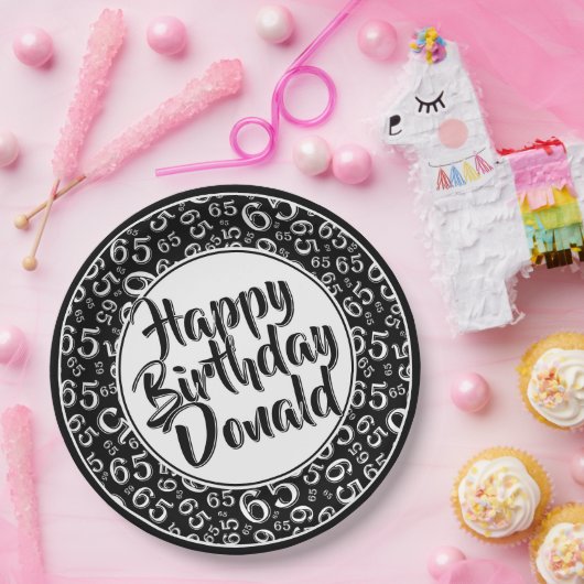Black/White 65th Random Number Pattern ペーパープレート (パーティー)