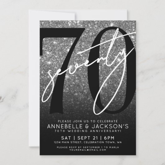 Black White 70th Wedding Anniversary 招待状 (正面)