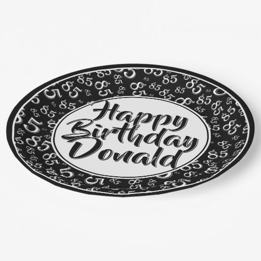 Black/White 85th Random Number Pattern ペーパープレート (アングル)