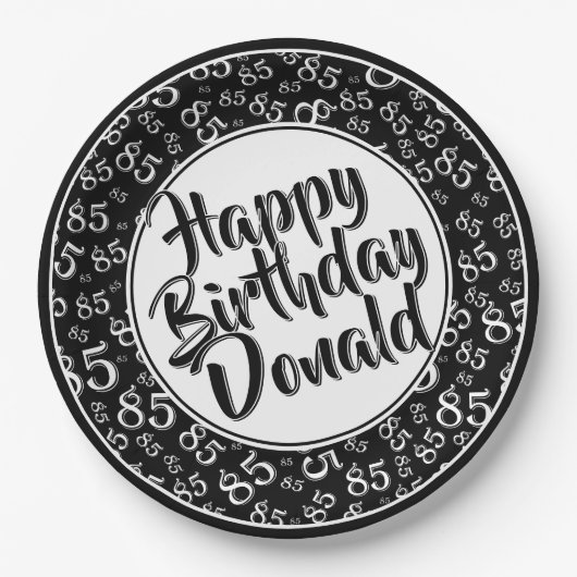 Black/White 85th Random Number Pattern ペーパープレート (正面)