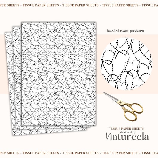 Black White Abstract Hearts Collage Tissue Paper 薄葉紙