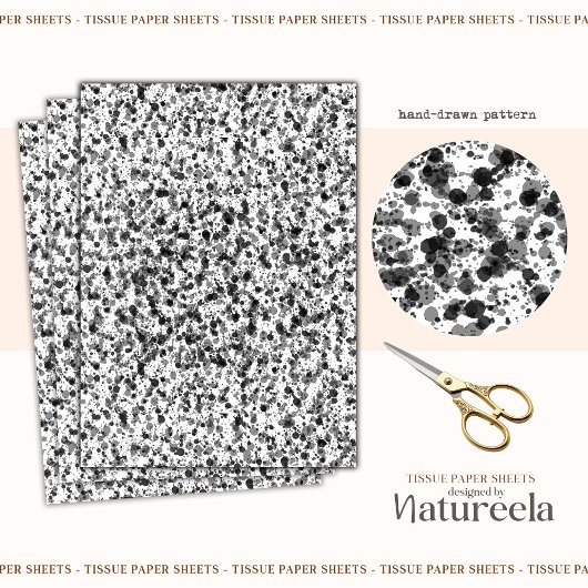 Black White Abstract Splashes Collage Tissue Paper 薄葉紙
