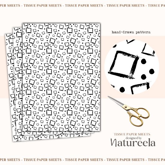 Black White Abstract Squares Collage Tissue Paper 薄葉紙