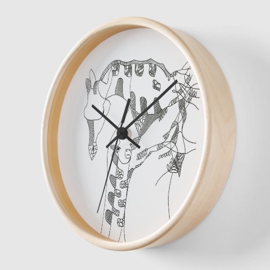 Black & white abstract stick  tapestries wood wall 壁時計 (傾斜)