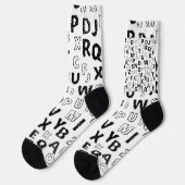 Black & White Alphabet Pattern Crew Socks ソックス (左)
