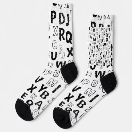 Black & White Alphabet Pattern Crew Socks ソックス