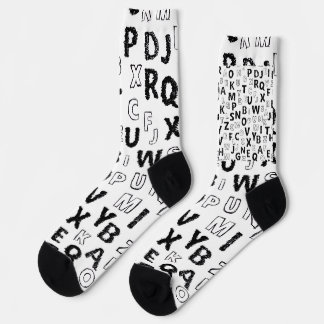 Black & White Alphabet Pattern Crew Socks ソックス