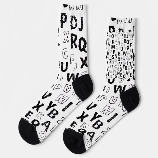 Black & White Alphabet Pattern Crew Socks ソックス (左)