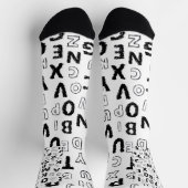 Black & White Alphabet Pattern Crew Socks ソックス (上部)