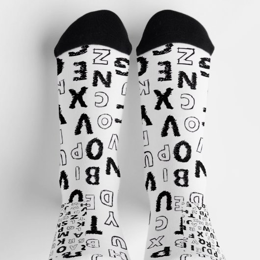 Black & White Alphabet Pattern Crew Socks ソックス (上部)