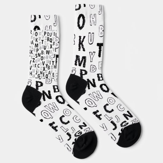 Black & White Alphabet Pattern Crew Socks ソックス (右)
