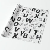 Black & White Alphabet Pattern Wrapping Paper ラッピングペーパー (アンロールド)