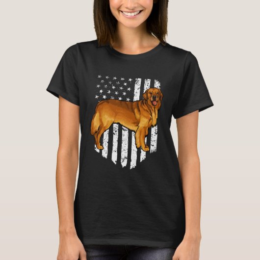 Black White American Flag Golden Retriever 4th Of  Tシャツ (正面)