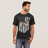 Black White American Flag Siberian Husky 4th Of Ju Tシャツ (正面フル)