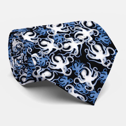 Black, White and Blue Octopus Seamless Pattern ネクタイ (ロール)