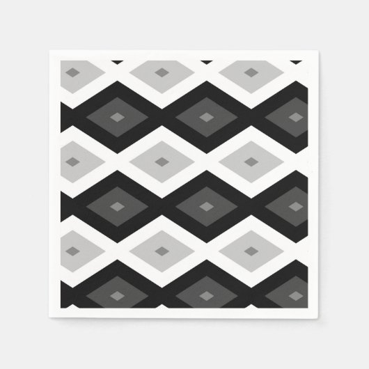 Black, white and grey diamond pattern スタンダードカクテルナプキン (正面)