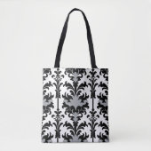 Black White and Grey Floral Damask style トートバッグ (正面)