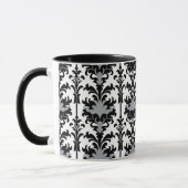 Black White and Grey Floral Damask style マグカップ (左)