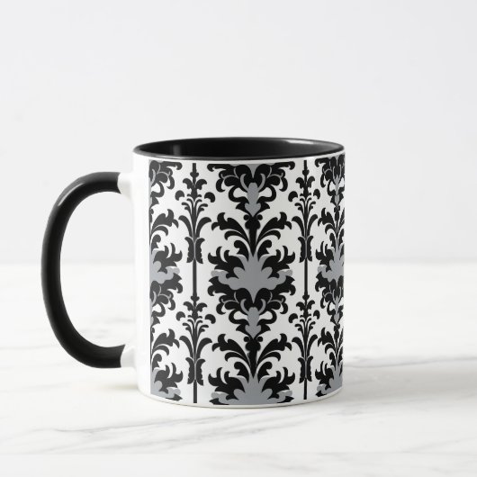 Black White and Grey Floral Damask style マグカップ (左)