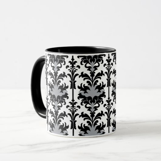 Black White and Grey Floral Damask style マグカップ (正面左)