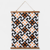 Black White and Orange Geometric Greek Key  吊り下げ型タペストリー (正面)