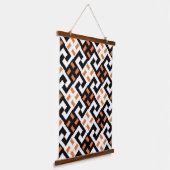 Black White and Orange Geometric Greek Key  吊り下げ型タペストリー (傾斜あり)