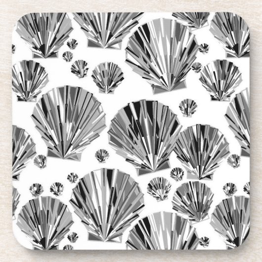 Black, White and Silver Gray Sea Shells コースター (正面)