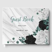 black white and teal flowers gray botanical marble ゲストブック (正面)