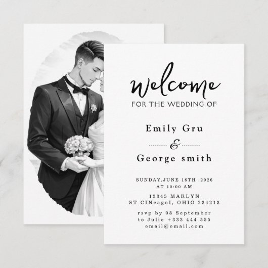 Black & White Anime Wedding Invitation セーブザデート (正面/裏面)