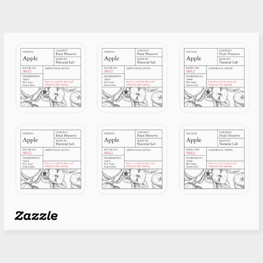 Black & White Apothecary Apple label スクエアシール (シート)