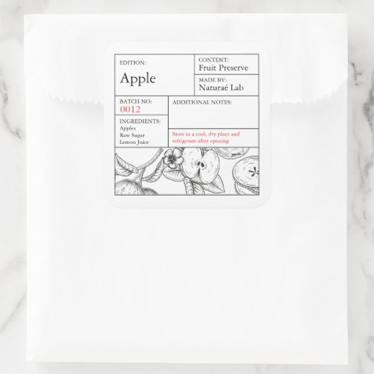 Black & White Apothecary Apple label スクエアシール (バッグ)
