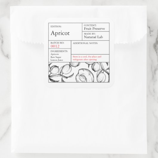 Black & White Apothecary Apricot label スクエアシール (バッグ)