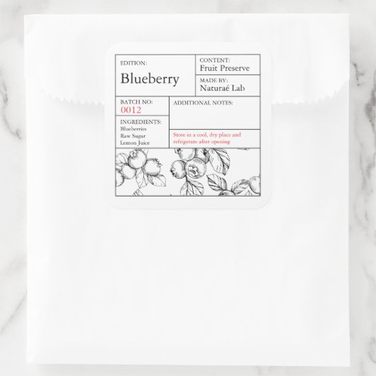 Black & White Apothecary Blueberry label スクエアシール (バッグ)
