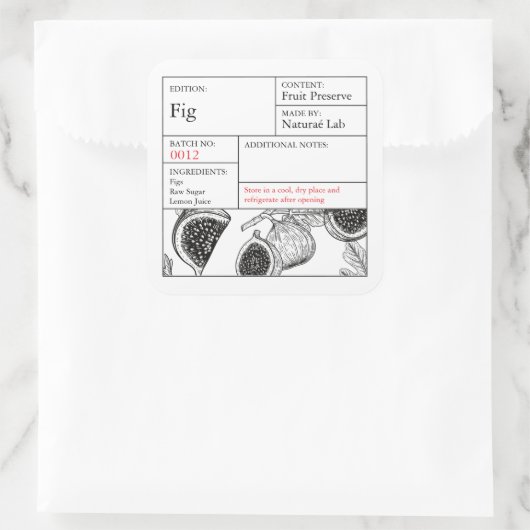 Black & White Apothecary Fig label スクエアシール (バッグ)