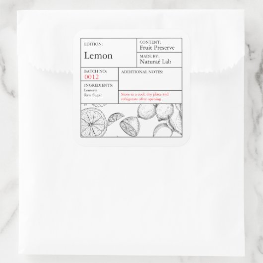 Black & White Apothecary Lemon label スクエアシール (バッグ)