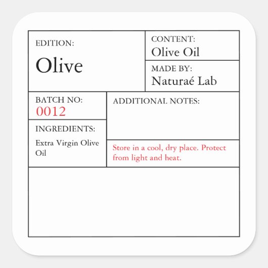 Black & White Apothecary Olive label スクエアシール (正面)