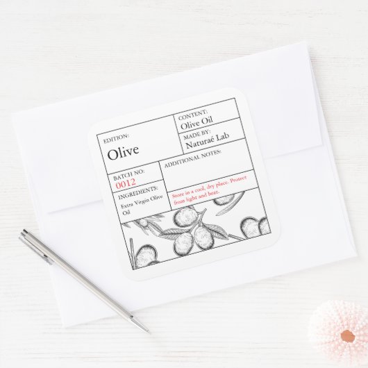 Black & White Apothecary Olive label スクエアシール (封筒)