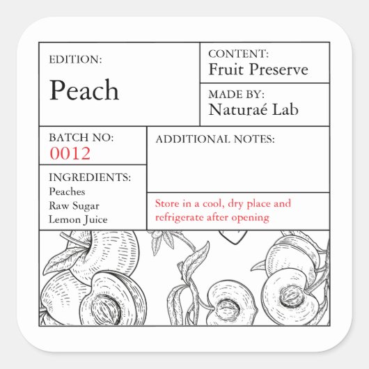 Black & White Apothecary Peach label スクエアシール (正面)