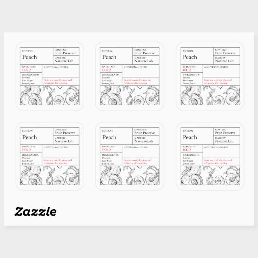 Black & White Apothecary Peach label スクエアシール (シート)