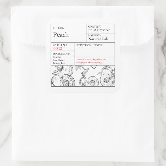 Black & White Apothecary Peach label スクエアシール (バッグ)