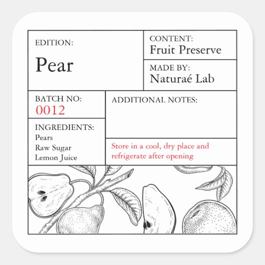 Black & White Apothecary Pear label スクエアシール (正面)