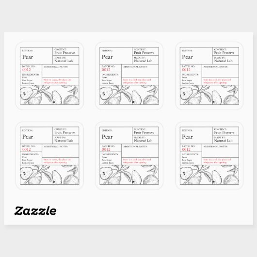 Black & White Apothecary Pear label スクエアシール (シート)